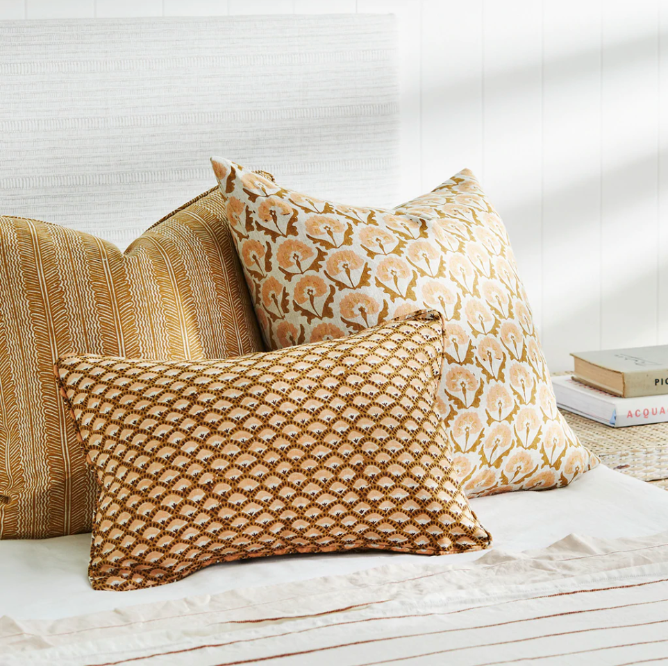 Balos Saffron Linen Cushion 20" x 20"  | Newport Lamp And Shade | Located in Newport, RI