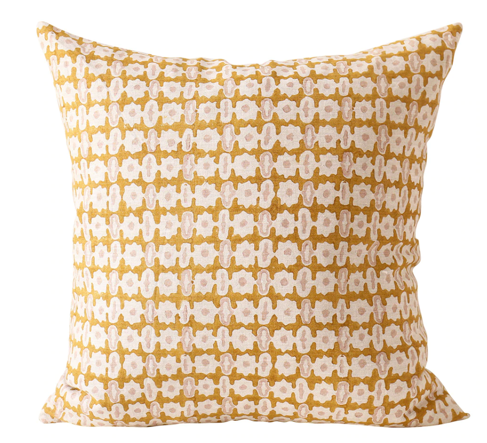 Pahari Saffron Linen Cushion 20" x 20"  | Newport Lamp And Shade | Located in Newport, RI