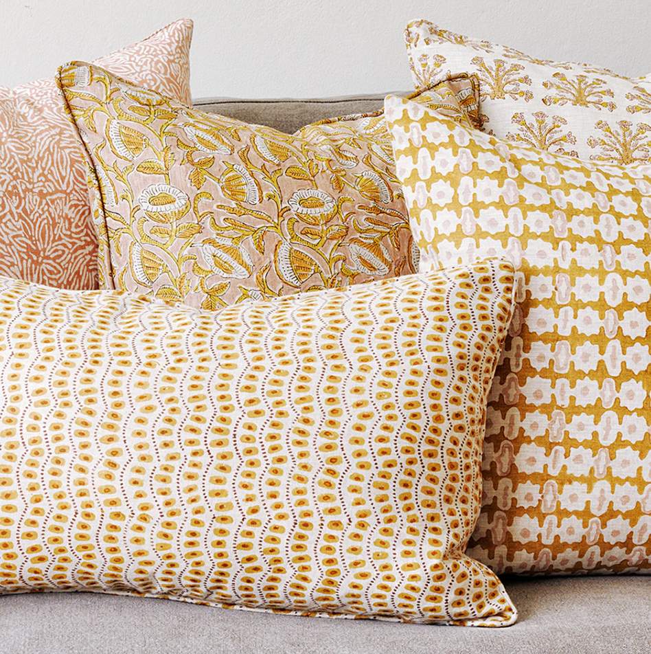 Pahari Saffron Linen Cushion 20" x 20"  | Newport Lamp And Shade | Located in Newport, RI