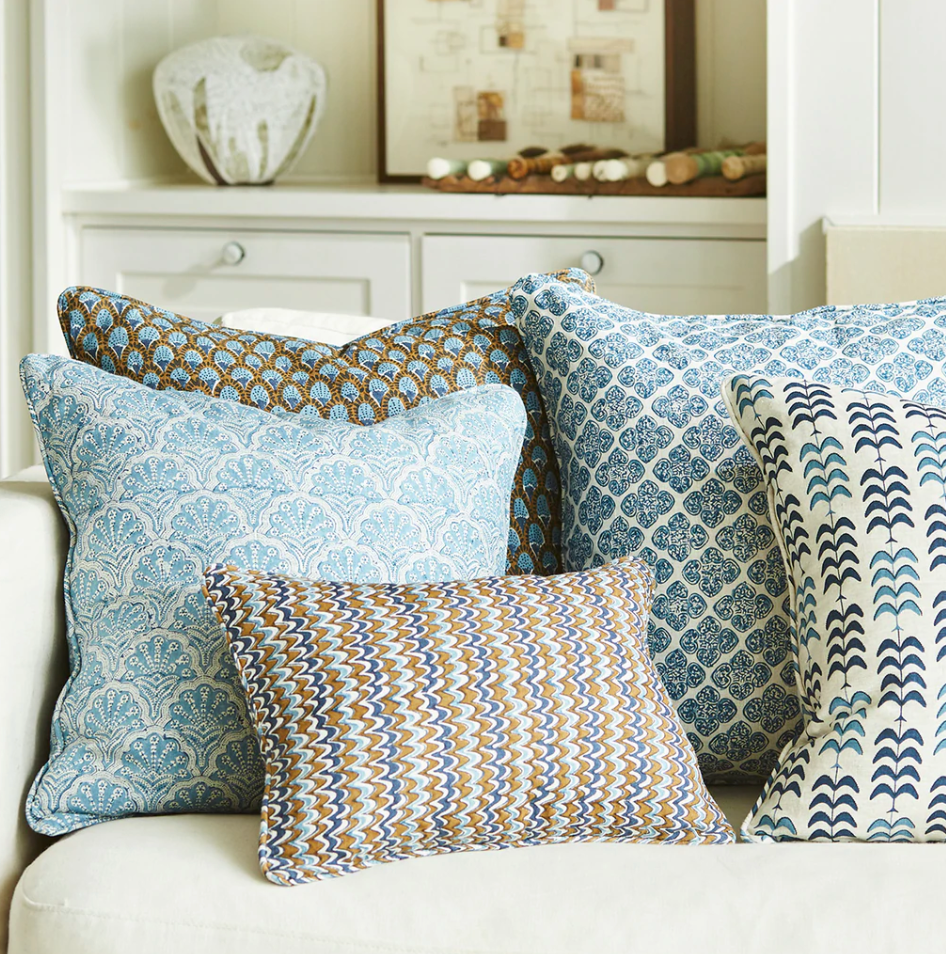 St. Tropez Azure Linen Cushion 20" x 20"  | Newport Lamp And Shade | Located in Newport, RI