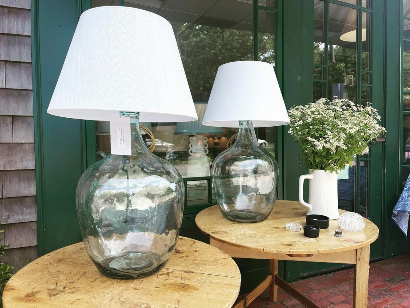 A Large Recycled Glass Bottle, Now Mounted as a Table Lamp  | Newport Lamp And Shade | Located in Newport, RI