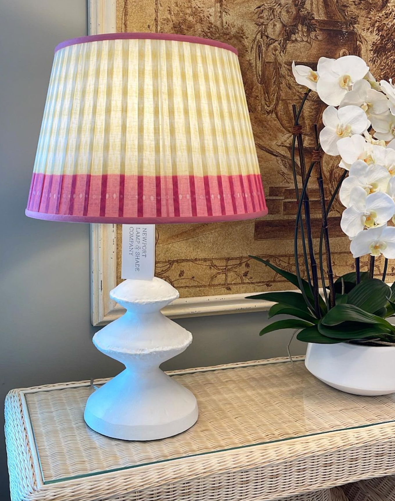 Shirred Banded Lampshade in Citrus & Coral  | Newport Lamp And Shade | Located in Newport, RI