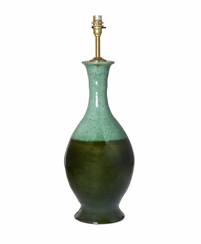 A Graduated Green Tall Urn Ceramic Table Lamp by Penny Morrison | Newport Lamp And Shade | Located in Newport, RI