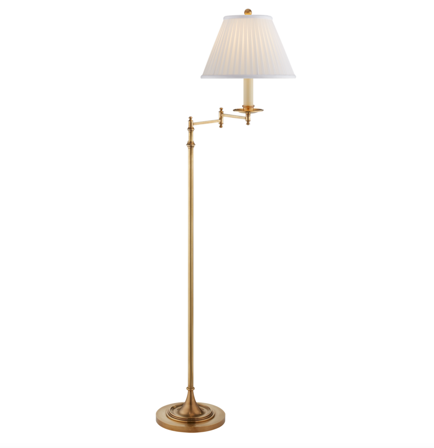 Swing-Arm Floor Lamp in Antique-Burnished Brass Finish | Newport Lamp And Shade | Located in Newport, RI