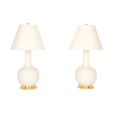 A Pair of Large Single Gourd Lamps in Hope Blue by Christopher Spitzmiller | Newport Lamp And Shade | Located in Newport, RI