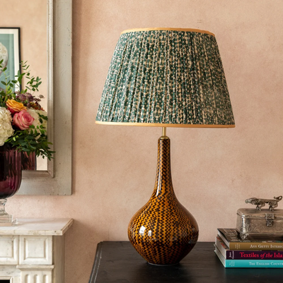 Faux Tortoiseshell Teardrop Ceramic Table Lamp by Penny Morrison | Newport Lamp And Shade | Located in Newport, RI