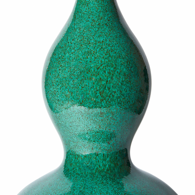 Dark Green Speckled Double Gourd Ceramic Table Lamp by Penny Morrison | Newport Lamp And Shade | Located in Newport, RI