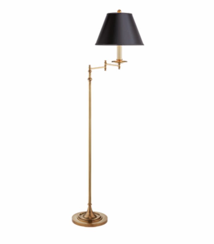 Swing-Arm Floor Lamp in Antique-Burnished Brass Finish  | Newport Lamp And Shade | Located in Newport, RI