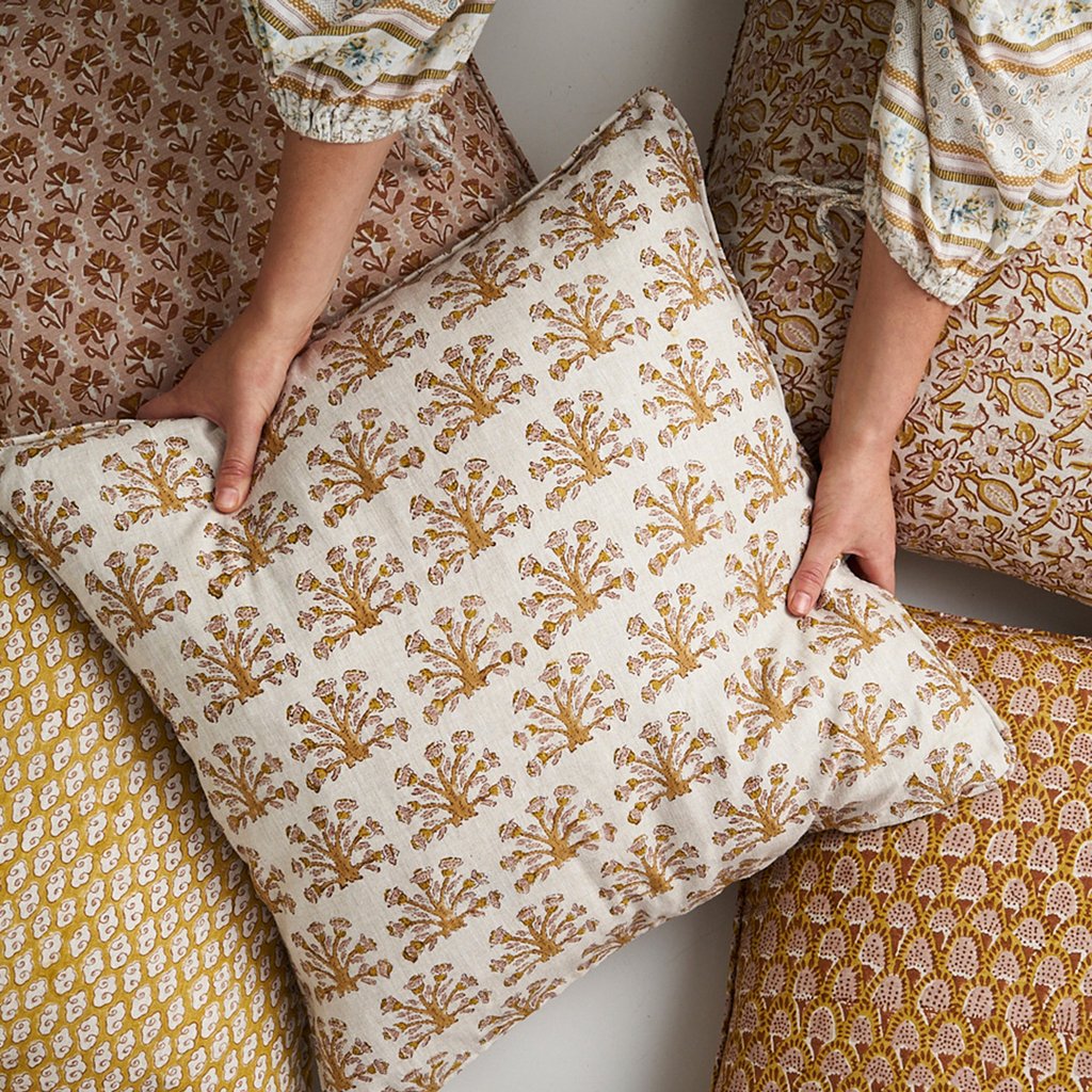 Samode Saffron Linen Cushion 22" x 22"  | Newport Lamp And Shade | Located in Newport, RI
